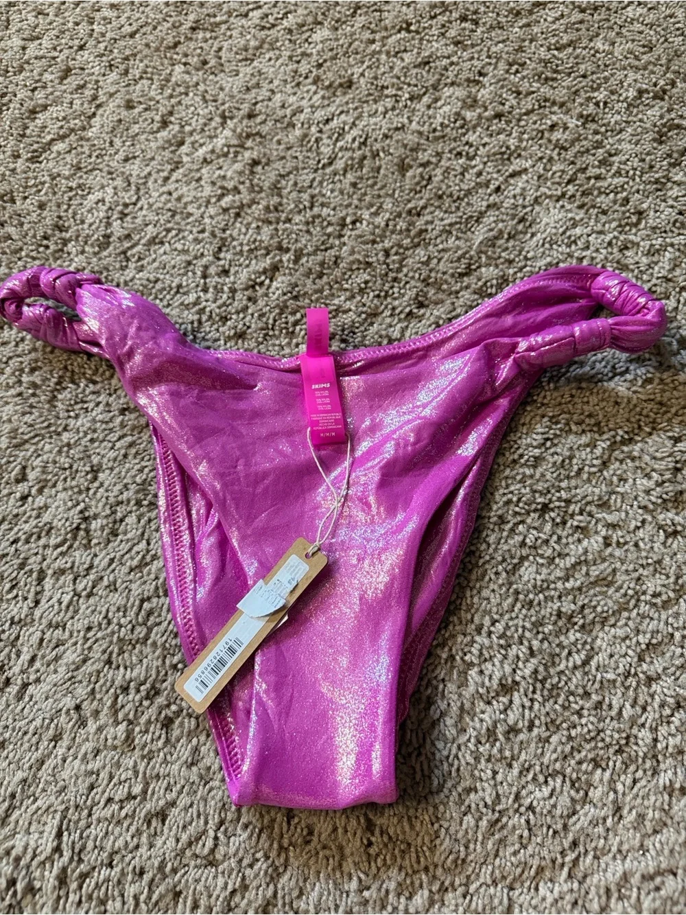Skims Bikini Bottom Knotted Twisted Liquid Shine Lollipop Hot Pink NWT szM